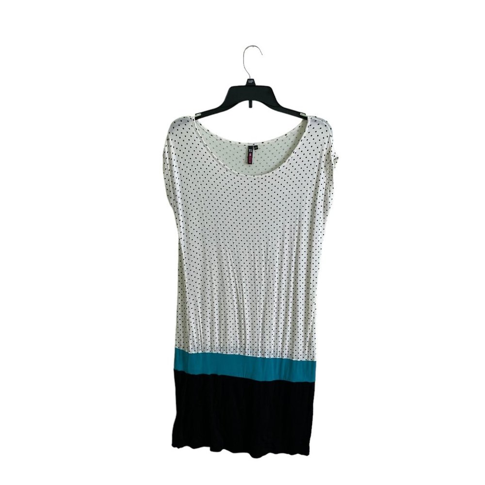Jealous 21 White Polka Dot Midi Dress Black & Blue solid pattern Sz XL Summer
